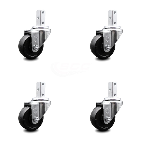 3.5 Inch Soft Rubber Wheel Swivel 7/8 Inch Square Stem Caster Set